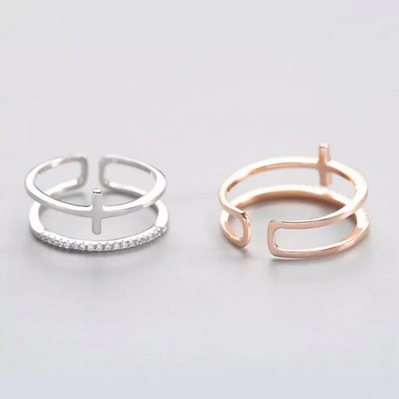 "Light of Mine" Cross Diamond Christian Religious Faith Layered Double Gift Ring - Picture 3 of 6